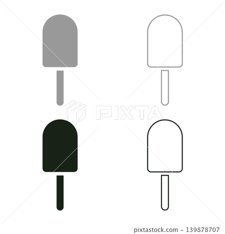 Ice-cream icecream popsicle with chocolate glaze stick Eskimo Summertime refreshing dessert set icon grey black color vector illustration image solid fill outline contour line thin flat style Ice-cream icecream popsicle with chocolate glaze stick Eskimo Summertime refreshing dessert set icon grey black color vector illustration image solid fill outline contour line thin flat style 139878707