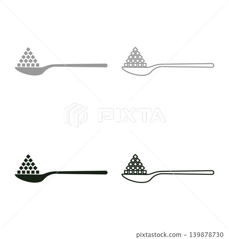 Spoon with sugar salt cubes set icon grey black color vector illustration image solid fill outline contour line thin flat style 139878730