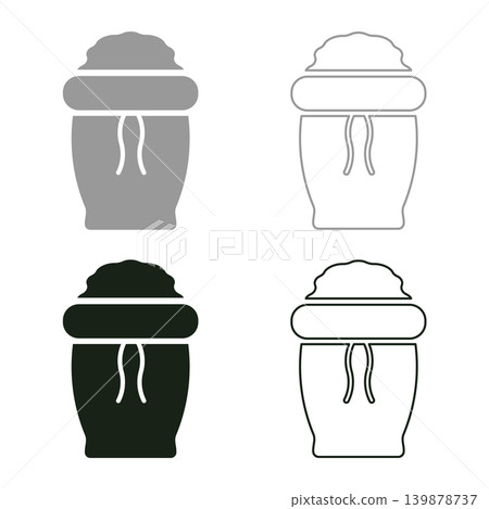 Sack with flour full open canvas bag sugar salt grain wheat package concept ingredient set icon grey black color vector illustration image solid fill outline contour line thin flat style Sack with flour full open canvas bag sugar salt grain wheat package concept ingredient set icon grey black color vector illustration image solid fill outline contour line thin flat style 139878737