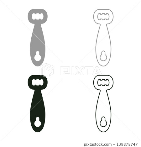 Bottle opener cap handle to uncork beer beverage bottle set icon grey black color vector illustration image solid fill outline contour line thin flat style Bottle opener cap handle to uncork beer beverage bottle set icon grey black color vector illustration image solid fill outline contour line thin flat style 139878747