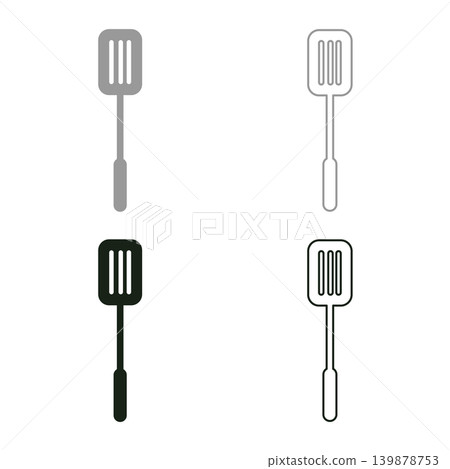 Pancake spatula kitchen cooking equipment used for flipping serving food set icon grey black color vector illustration image solid fill outline contour line thin flat style 139878753