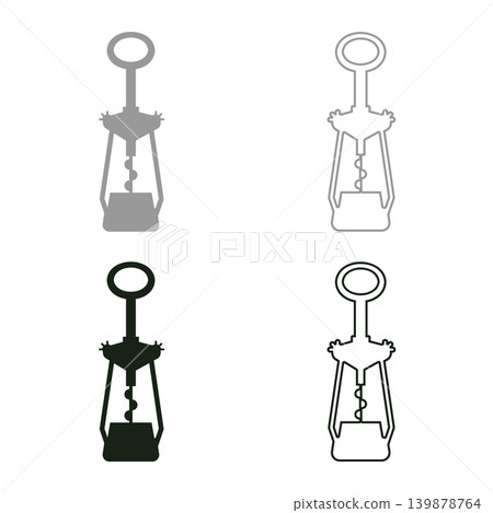Wing corkscrew for opening wine bottles cork screw set icon grey black color vector illustration image solid fill outline contour line thin flat style Wing corkscrew for opening wine bottles cork screw set icon grey black color vector illustration image solid fill outline contour line thin flat style 139878764