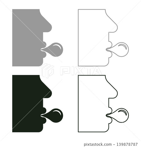 Man is blowing a bubble with chewing gum Head man with bubble gum set icon grey black color vector illustration image solid fill outline contour line thin flat style Man is blowing a bubble with chewing gum Head man with bubble gum set icon grey black color vector illustration image solid fill outline contour line thin flat style 139878787