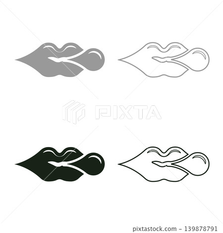 Lips blowing bubble gum chewing set icon grey black color vector illustration image solid fill outline contour line thin flat style Lips blowing bubble gum chewing set icon grey black color vector illustration image solid fill outline contour line thin flat style 139878791