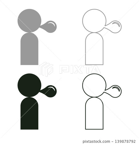 Man blowing bubble gum set icon grey black color vector illustration image solid fill outline contour line thin flat style 139878792