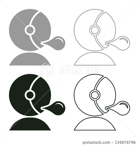 Astronaut blowing bubble gum set icon grey black color vector illustration image solid fill outline contour line thin flat style Astronaut blowing bubble gum set icon grey black color vector illustration image solid fill outline contour line thin flat style 139878796
