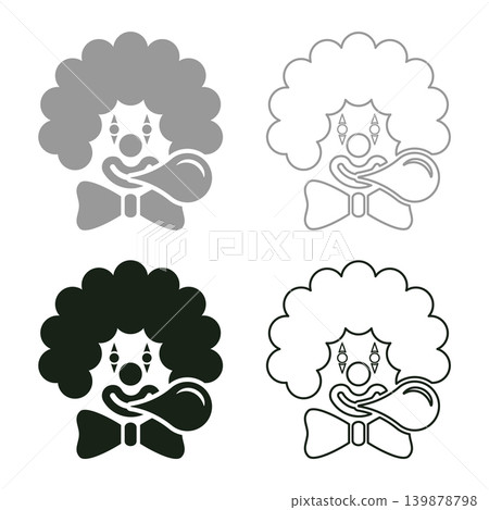 Clown blowing bubble gum chewing head set icon grey black color vector illustration image solid fill outline contour line thin flat style Clown blowing bubble gum chewing head set icon grey black color vector illustration image solid fill outline contour line thin flat style 139878798