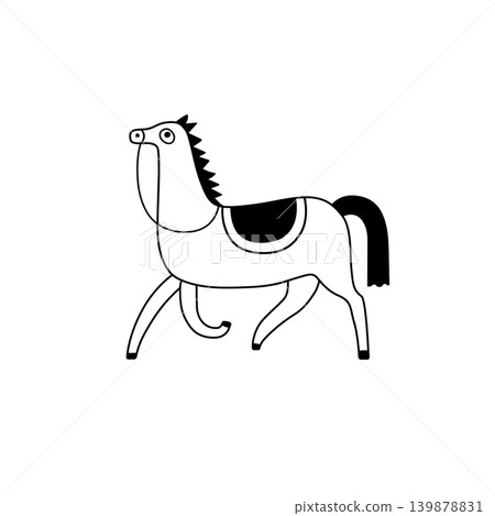 Minimalist horse outline illustration. A simple black-and-white print, line art style. Image for coloring pages, childrens books and educational materials, logos, animal flashcards 139878831
