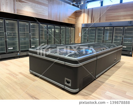 Refrigerated display cases in a supermarket before it opens 139878888
