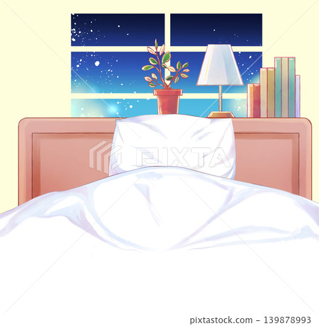 Single bed pillow and blanket, headboard, window Single bed pillow and blanket, headboard, window 139878993