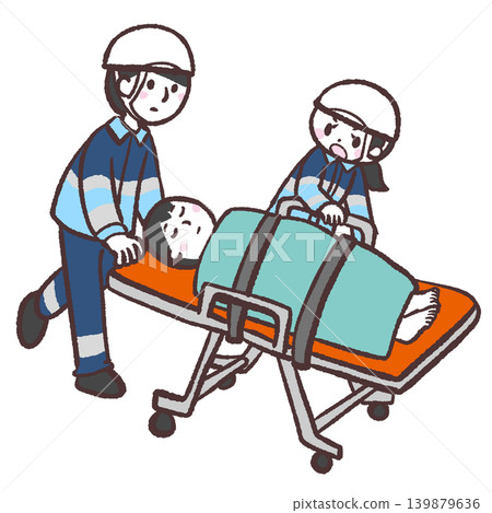 Illustration of someone being carried on an emergency stretcher Illustration of someone being carried on an emergency stretcher 139879636