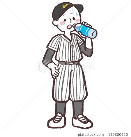 圖解：一名身穿制服的男孩正在喝水。 139880320