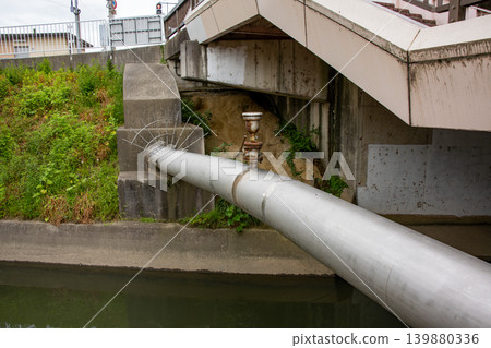 Water pressure pipes above the river Water pressure pipes above the river 139880336