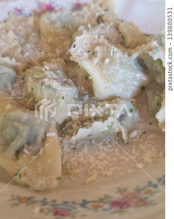 Pansoti with walnut sause typical stuffed pasta of liguria italy Pansoti with walnut sause typical stuffed pasta of liguria italy 139880531