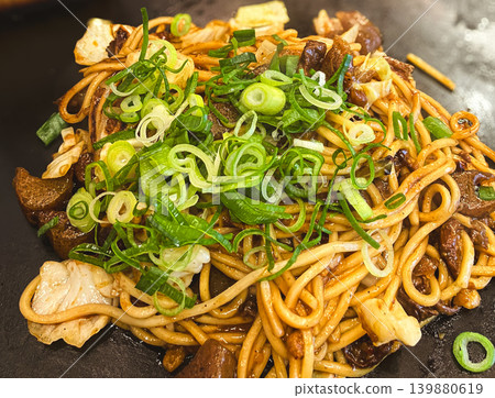 Kobe gourmet food served on a hot plate: Nagata specialty Bokkake Yakisoba Kobe gourmet food served on a hot plate: Nagata specialty Bokkake Yakisoba 139880619