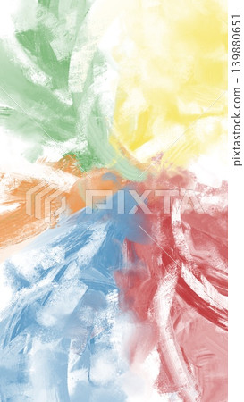 A vertical abstract banner at 9:16. White background with radial brushstrokes in yellow, red, orange, green, and light blue. A vertical abstract banner at 9:16. White background with radial brushstrokes in yellow, red, orange, green, and light blue. 139880651