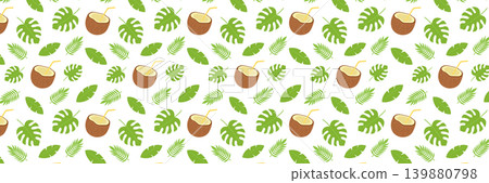 tropical coconut and palm leaves summer seamless pattern vector illustration. tropical coconut and palm leaves summer seamless pattern vector illustration. 139880798