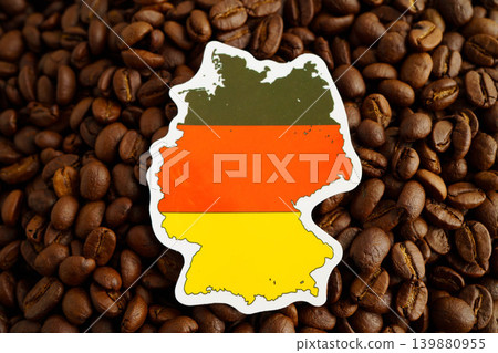 Germany flag on coffee beans, shopping online for export or import food product. Germany flag on coffee beans, shopping online for export or import food product. 139880955