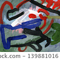 Colorful Abstract Painting with Bold Brushstrokes in Red, Blue, Black and White, Artistic Design 139881016