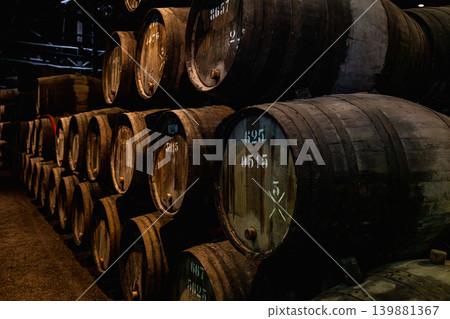 Wine cellar with wooden barrels in Porto Portugal Wine cellar with wooden barrels in Porto Portugal 139881367