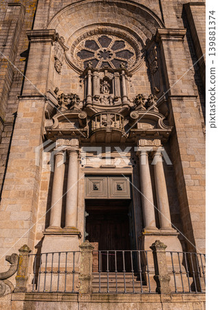 Porto Cathedral Se main facade with rose window and historic architecture 139881374
