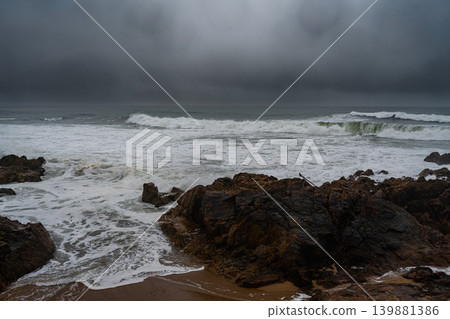 Stormy Atlantic ocean with waves in Porto Portugal Stormy Atlantic ocean with waves in Porto Portugal 139881386