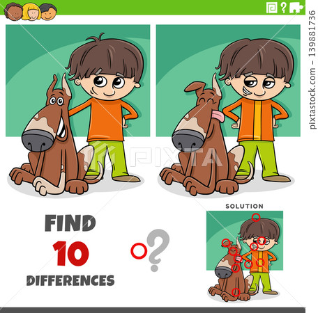 differences puzzle game with cute cartoon boy and his dog differences puzzle game with cute cartoon boy and his dog 139881736