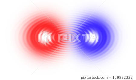 Glowing red and blue abstract sound waves intersecting in infinity shape on transparent background, concept of acoustic frequency and electromagnetic radiation Glowing red and blue abstract sound waves intersecting in infinity shape on transparent background, concept of acoustic frequency and electromagnetic radiation 139882322