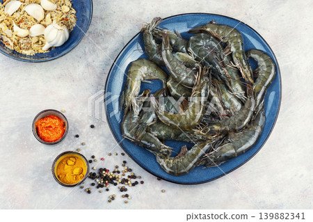 Whole raw langoustines. 139882341