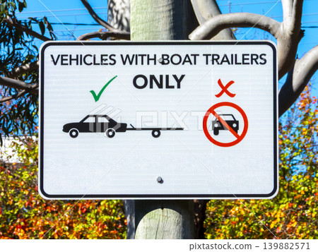 A no parking sign notification in a public carpark near a river A no parking sign notification in a public carpark near a river 139882571