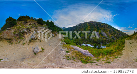 360 Panorama of Mountain Valley with River in Kyrgyzstan 360 Panorama of Mountain Valley with River in Kyrgyzstan 139882778