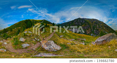 360 Degree Panorama of Mountainous Landscape in Kyrgyzstan 360 Degree Panorama of Mountainous Landscape in Kyrgyzstan 139882780