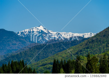 A view of the snow-capped Mt. Kasagatake from Hirayu Onsen in Okuhida Onsenkyo. A view of the snow-capped Mt. Kasagatake from Hirayu Onsen in Okuhida Onsenkyo. 139882840