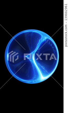 Glowing blue holographic glass sphere isolated on black, with reflective refraction patterns and futuristic 3D abstract style Glowing blue holographic glass sphere isolated on black, with reflective refraction patterns and futuristic 3D abstract style 139882961