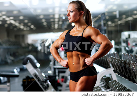Young sports woman posing in gym Young sports woman posing in gym 139883367