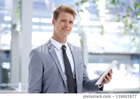 Smile, portrait and businessman in office with tablet, positive and professional worker with technology. Accountant, happy and face for connection in corporate job, trust and networking in company Smile, portrait and businessman in office with tablet, positive and professional worker with technology. Accountant, happy and face for connection in corporate job, trust and networking in company 139883877