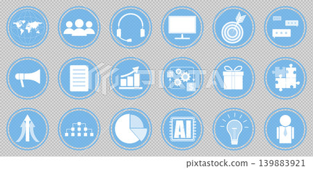 Set of blue round business and digital marketing icons isolated Set of blue round business and digital marketing icons isolated 139883921