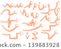 Set of orange hand drawn arrows doodle style isolated on white background 139883928