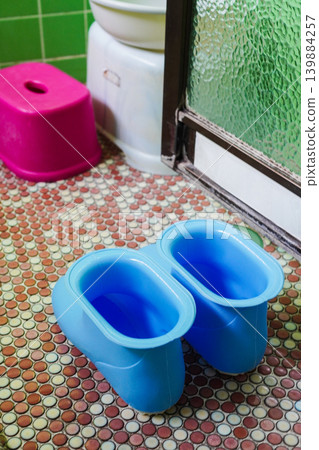 Plastic bath shoes (bath slippers, shower slippers) for cleaning the bathroom Plastic bath shoes (bath slippers, shower slippers) for cleaning the bathroom 139884257