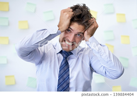 Portrait, frustrated and man with business, headache and employee with anxiety and pain. Face, person and worker with migraine or stress with burnout or depression with accountant, mistake or startup Portrait, frustrated and man with business, headache and employee with anxiety and pain. Face, person and worker with migraine or stress with burnout or depression with accountant, mistake or startup 139884404