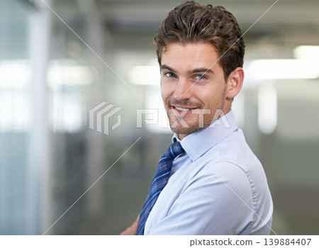Man, business and portrait in corporate for entrepreneurship, career and growth for enterprise work in office. Professional businessman, confidence and employee for agency, career and workplace 139884407