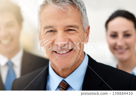 Business man, management and smile in portrait, leadership for team at consulting agency with confidence and pride. CEO, senior executive in workplace and consultant at company for corporate career Business man, management and smile in portrait, leadership for team at consulting agency with confidence and pride. CEO, senior executive in workplace and consultant at company for corporate career 139884410
