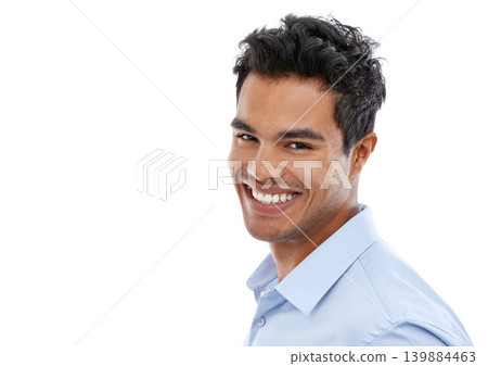 Face, smile and business man in studio for professional, happy and legal career on a white background. Portrait of Mexican worker, lawyer or employee with confidence, headshot and mockup for law firm Face, smile and business man in studio for professional, happy and legal career on a white background. Portrait of Mexican worker, lawyer or employee with confidence, headshot and mockup for law firm 139884463