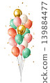 Colorful balloons and confetti floating up. 139884477