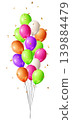 Colorful balloons floating up with confetti. 139884479