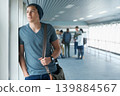 University, college and man in hallway thinking for learning, studying and knowledge. Thoughtful, academy and happy student by window with backpack for scholarship, school and education on campus 139884567
