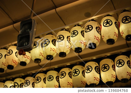 A photograph of traditional lanterns hanging from the ceiling. A photograph of traditional lanterns hanging from the ceiling. 139884768