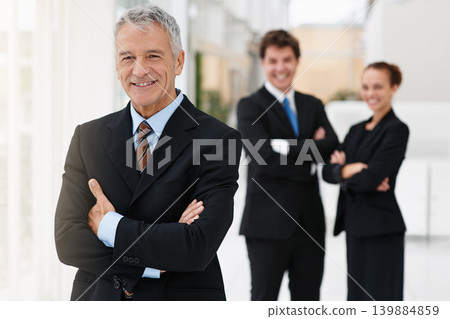 Business man, executive and arms crossed in portrait, leadership for team at consulting agency with confidence and pride. Senior manager, CEO with smile and consultant at company for corporate career Business man, executive and arms crossed in portrait, leadership for team at consulting agency with confidence and pride. Senior manager, CEO with smile and consultant at company for corporate career 139884859