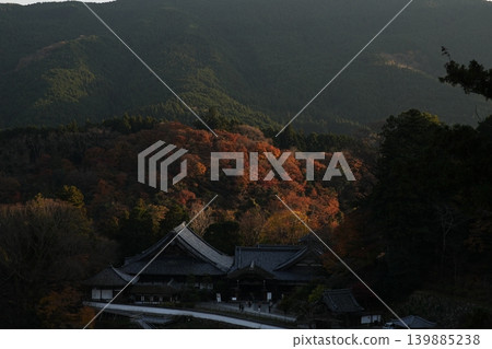 Autumn leaves at Hase-dera Temple, the head temple of the Nara Yamato region, famous for its flowers. 139885238