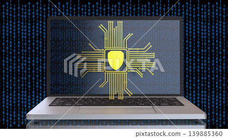 Digital Cyber Security Laptop Protection 3d render. Digital Cyber Security Laptop Protection 3d render. 139885360